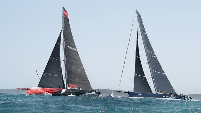 Comanche leads Black Jack racing through the early stages of the Sydney to Hobart. Picture: Getty