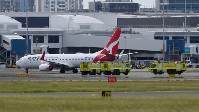 The Qantas plane landed safely just before 3.30pm AEDT. Picture: Jeremy Piper