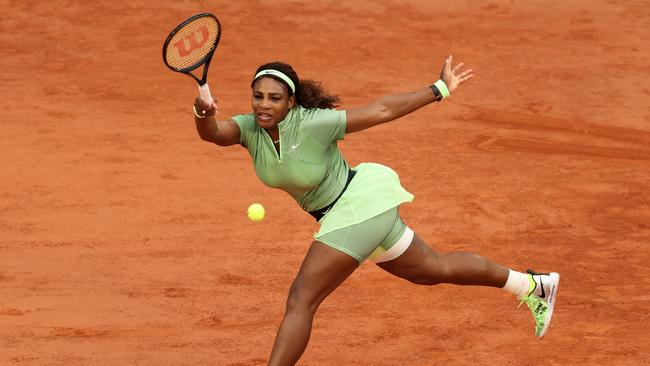 Serena Williams plays a forehand during her women's second round match against Mihaela Buzarnescu of Romania. Picture: Clive Brunskill/Getty Images