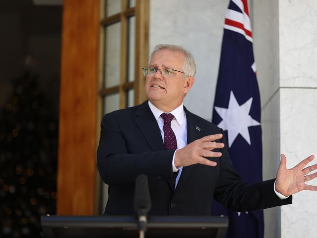 Prime Minister Scott Morrison during a press conference in Parliament House Canberra, after the national cabinet meeting. Picture: NCA NewsWire / Gary Ramage