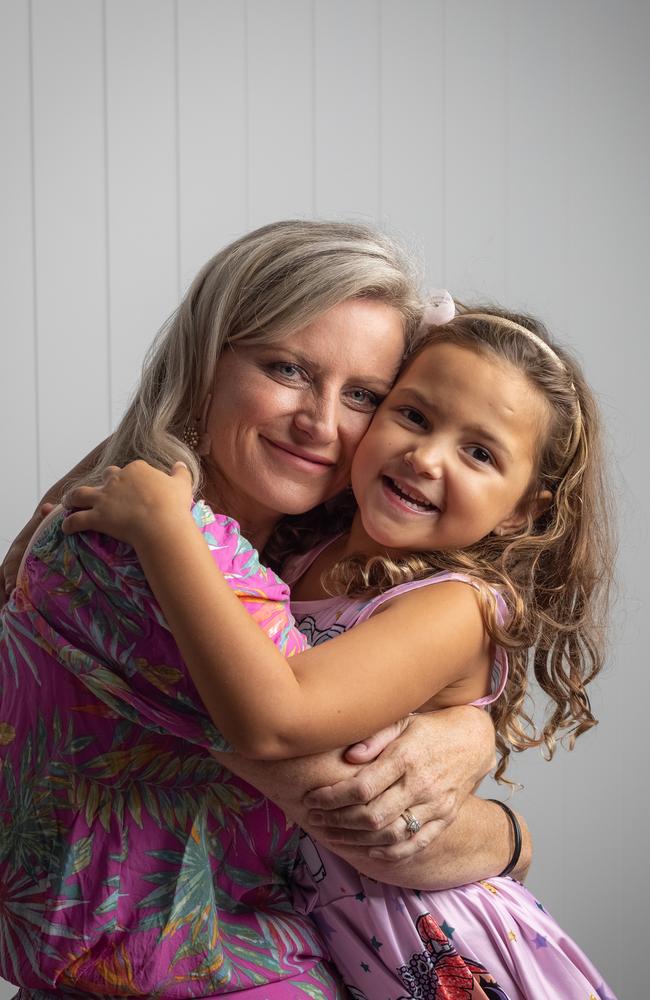 Five-year-old Ava Pearce with her mother, Amanda Pearce. Picture: David Kelly