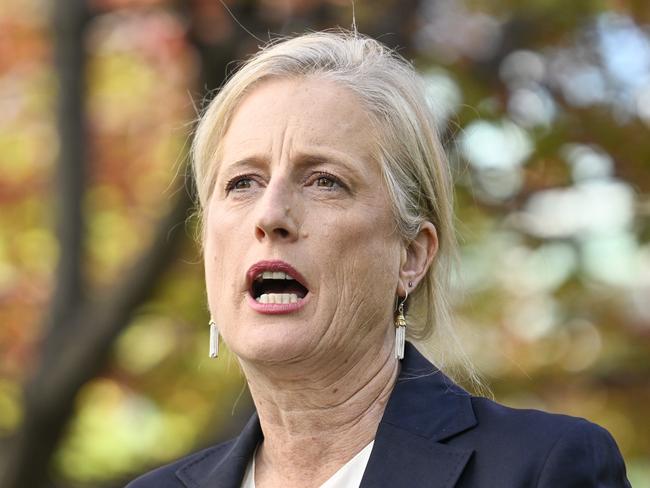 CANBERRA, AUSTRALIA  - NewsWire Photos - MAY 5, 2025: Finance Minister Katy Gallagher holds a press conference at Parliament House in Canberra Picture: NewsWire / Martin Ollman