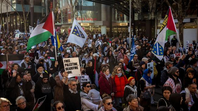 Pro-Palestinian supporters marching in Melbourne. Picture: NewsWire / Tamati Smith