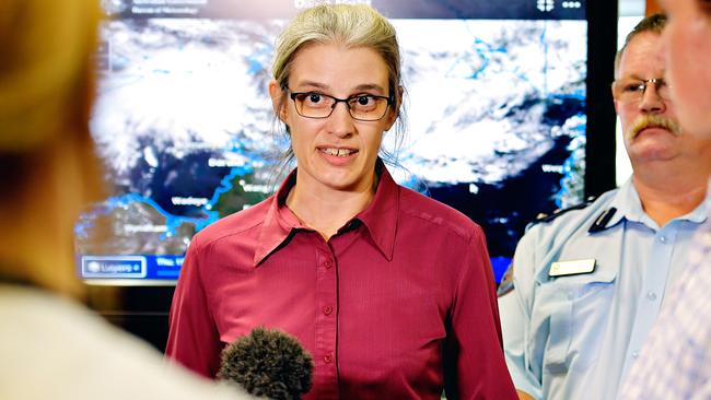 Bureau of Meteorology senior forecaster Sally Cutter addresses the media with an update on the tropical low this afternoon.