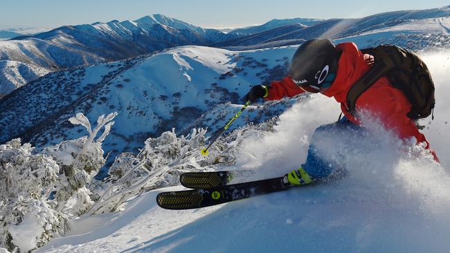 Drew Jolowicz enjoying fresh turns at Mt Hotham last month. Picture: Chris Hocking