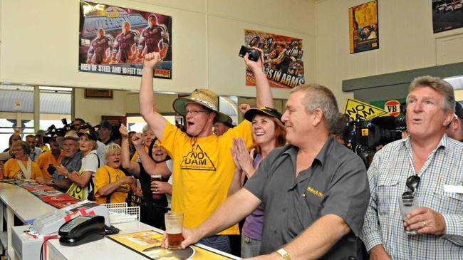 VICTORY: Residents of the Mary Valley celebrate when Peter Garrett says No to the dam. This year's Mary River Festival in November commemorates the 10 year anniversary of that fateful day when former Federal Environment Minister, Peter Garrett, said no to the Traveston Crossing dam proposal. Picture: Renee Pilcher