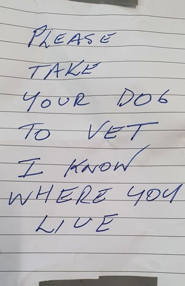 Cooloola Cove man Chris Morris shared this photo of the note tied around his dogs neck to Facebook on April 4. Photo: Facebook