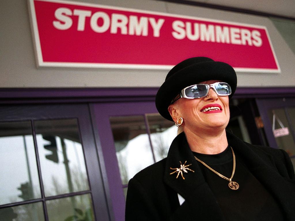 Brothel madam Stormy Summers outside Stormy's in Adelaide in 2000. Picture: Rachel Harris.