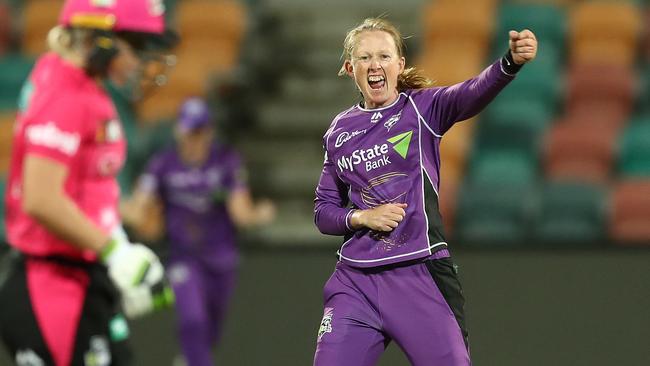 Veronica Pyke celebrates a wicket for the Hurricanes. Picture: Getty