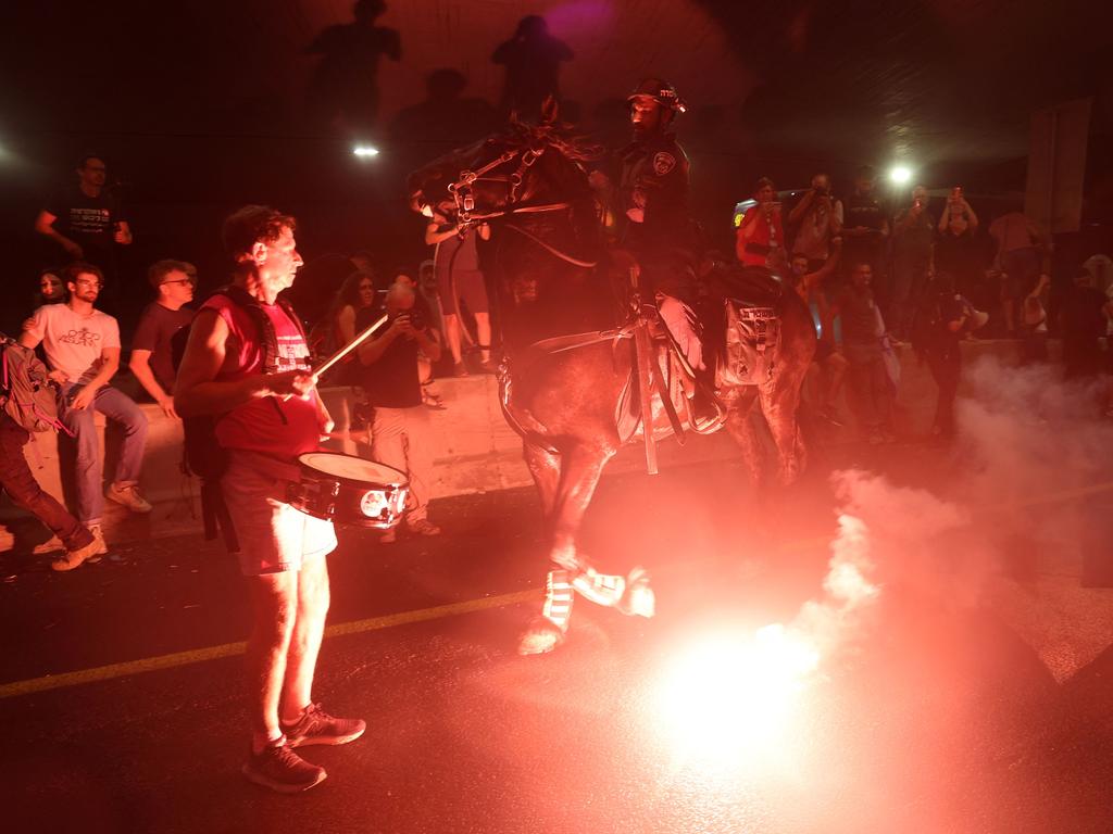 Israeli mounted police disperse left-wing protesters during an anti-government demonstration in Tel Aviv on July 6. Picture: AFP