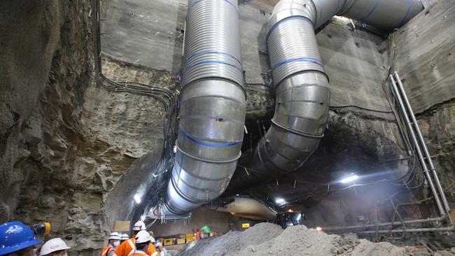 Construction of the underground station at Pitt Street for the new Sydney Metro line. Picture: Richard Dobson