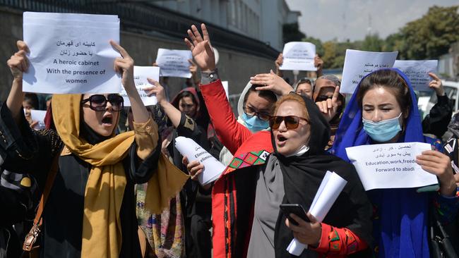 Afghan women take part in a protest march for their rights under the Taliban rule in the downtown area of Kabul. Picture: AFP