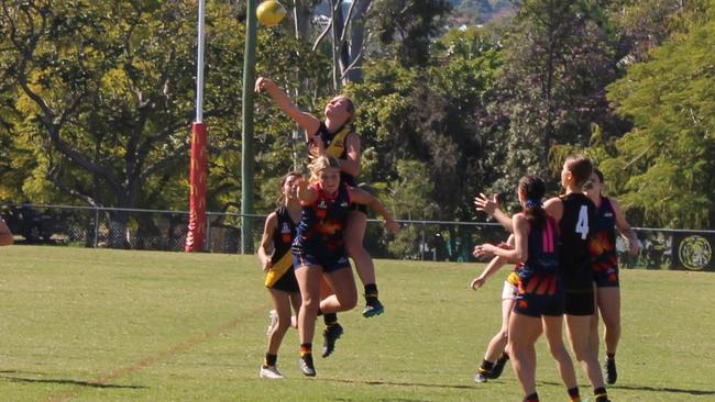 Tweed Coast Northern Rivers Tigers fly for the ball against Yeronga yesterday