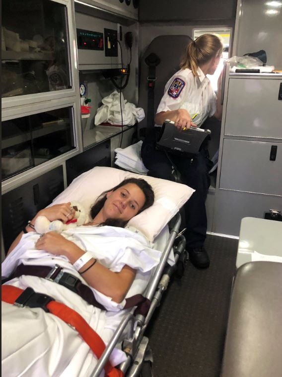 Raso in an ambulance after the accident.