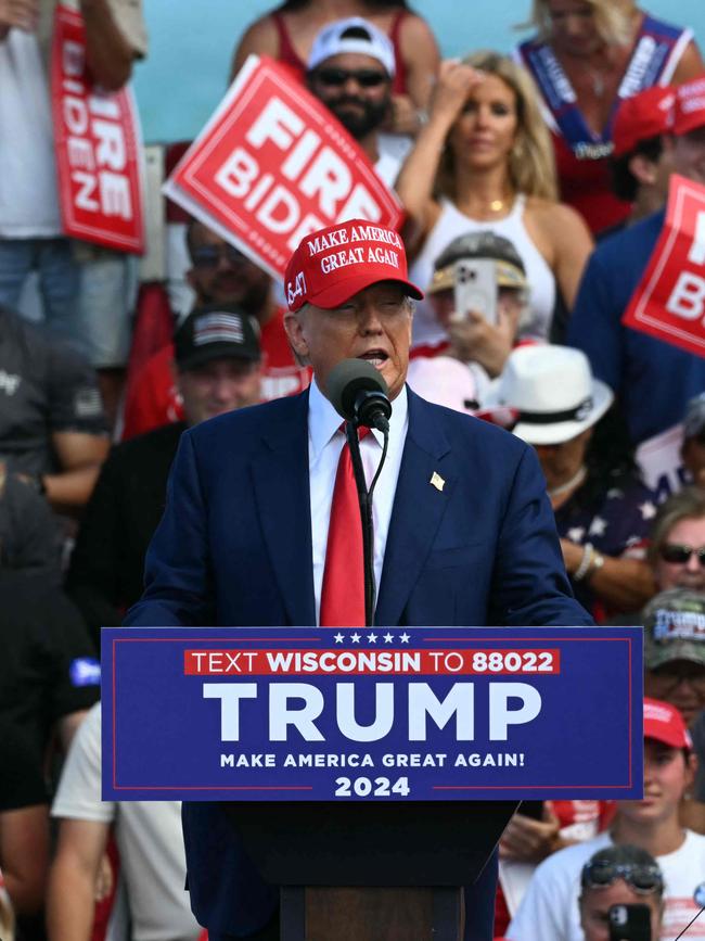 Donald Trump speaks at a campaign event in Racine, Wisconsin.