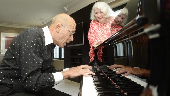 David Helfgott at the piano, watched by Gillian in 2013.