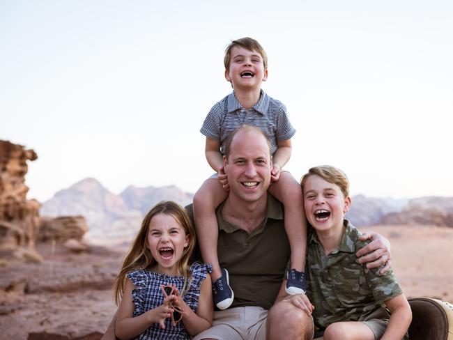 Princess Charlotte, Prince William, Duke of Cambridge, Prince Louis and Prince George pictured in Jordan 2021. Picture: Kensington Palace via Getty Images