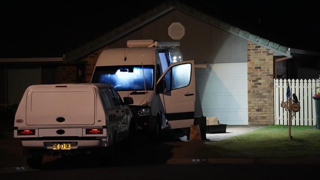 Police set up a crime scene on Kookaburra Court, Yamba. Picture: Jackson Whitney