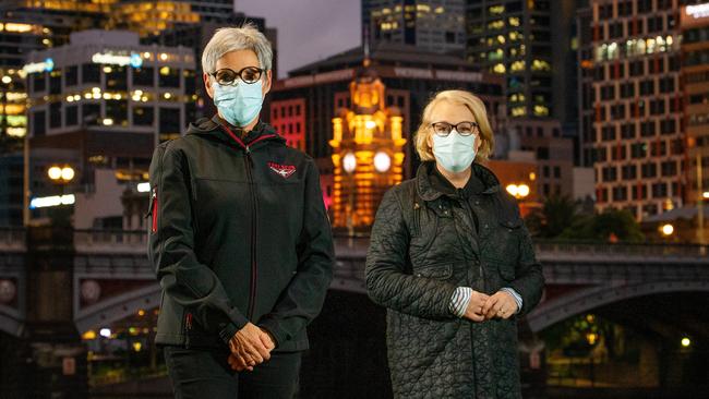 Lord Mayor Sally Capp, with Governor of Victoria Linda Dessau, is working on ways to revitalise Melbourne’s CBD when the pandemic is over. Picture: Mark Stewart