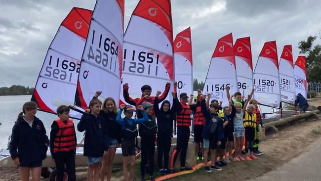 The Open Skiff Association provided boats to the Narrabeen Lakes Sailing Club for use by its members after a fire destroyed the clubhouse and 24 boats in November 2021. Picture: Narrabeen Lakes Sailing Club