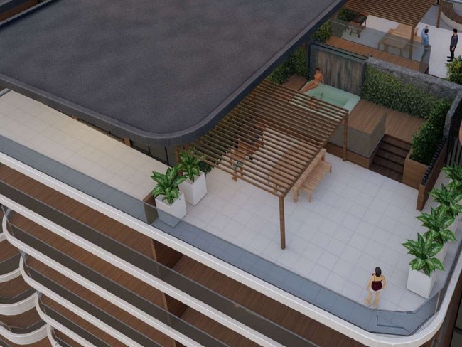 The roof top spas for the four penthouse units will go under the proposed changes but the private courtyard gardens will remain. Artist’s impression: supplied