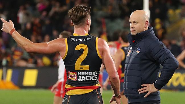 Ben Keays and Matthew Nicks after the game. Picture: Sarah Reed/AFL Photos via Getty Images