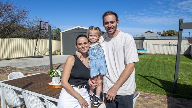 The couple showing off the property’s huge backyard. Picture: Mark Brake