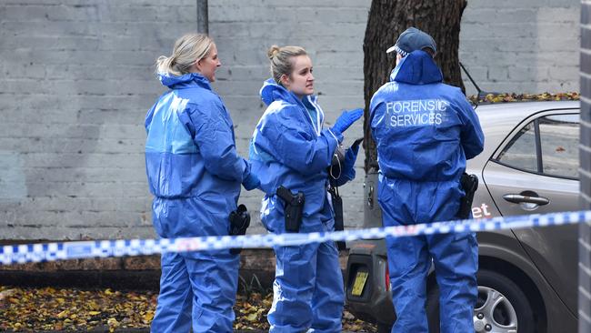 Police at the scene of the stabbing in Chippendale, Sydney. Tracey Nearmy/Sunday Telegraph