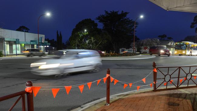 Accident damage at the Blackwood Roundabout, Wednesday, August 21, 2019. (Pic: Brenton Edwards)