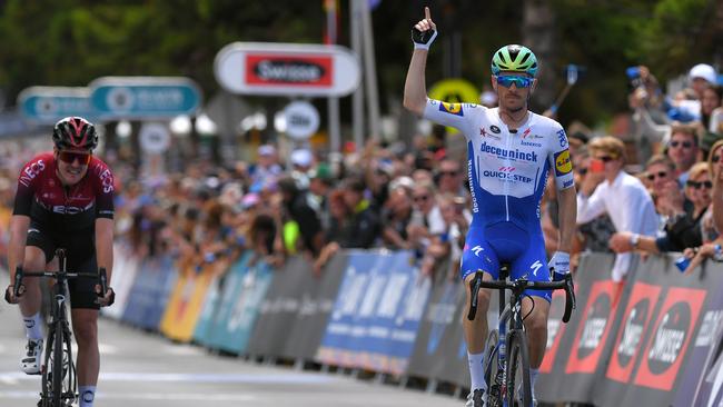 Dries Devenyns beats Pavel Sivakov to win the Cadel Evans Great Ocean Road Race. Picture: Getty Images