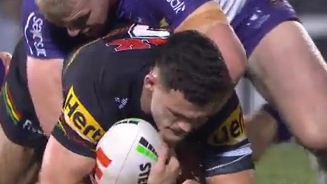 This led to Cleary's injury. Photo: Fox Sports