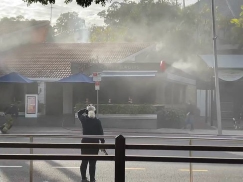 Smoke billows from Grill'd on Noosa's Hastings St