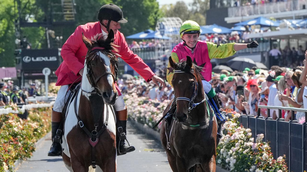 Knight's Choice and Robbie Dolan return to scale after winning the Melbourne Cup at Flemington on Tuesday. Photo: George Sal/Getty Images.