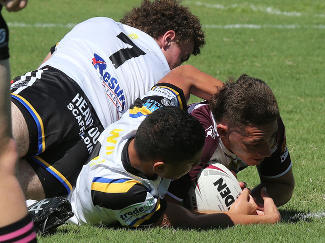 The Harvey Norman rugby league Under 16 boys Game Played at 9.30am at Burleigh bears home Ground competition is on at Pizzey Park. Games are: Connell Challenge Souths v Burleigh Bears. Burleigh Player No. 3 Sam Stephenson (Try) Souths Player No. 7 Jackson Howe Pic Mike Batterham