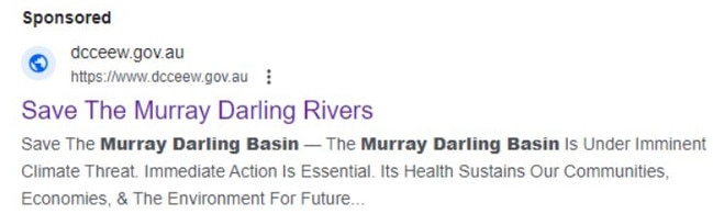 The Albanese Government has paid Google to rank its campaign at the top of Murray Darling searches, with warnings the "Basin is under imminent climate threat".