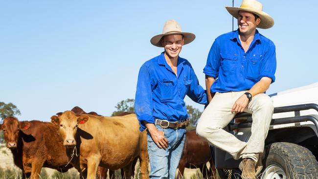 Nicholas Henderson and Ross Bratt are working towards making Lanreef Station, west of Roma, carbon neutral. Picture: Lachie Millard