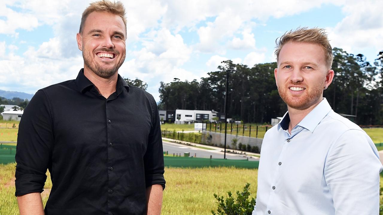 Town Group director Craig Morrison and sales manager Jamie Vibert at Azure Forest Glen development. Picture: Patrick Woods.