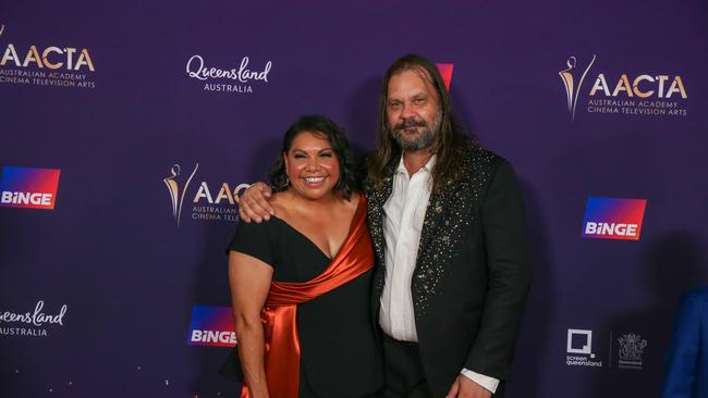 Deborah Mailman and Warwick Thornton arrives on the Red Carpet at the 2024 Aacta Awards at HOTA on the Gold Coast. Picture: Glenn Campbell