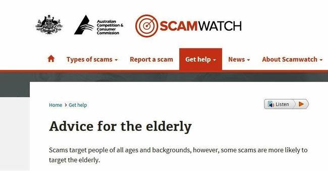 Screenshot of Scamwatch website. Picture: Contributed