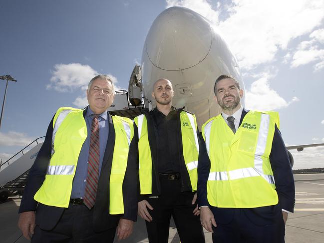 New Zealand customs counsellor Chris Howley, Australian Border Force inspector Costas Karatzas and Canada Border Services Agency’s Jason Dutton. Picture: Andrew Tauber