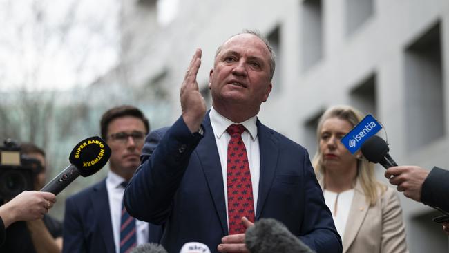 Barnaby Joyce speaks after being once again elected leader of the National Party today. Picture: NCA NewsWire / Martin Ollman