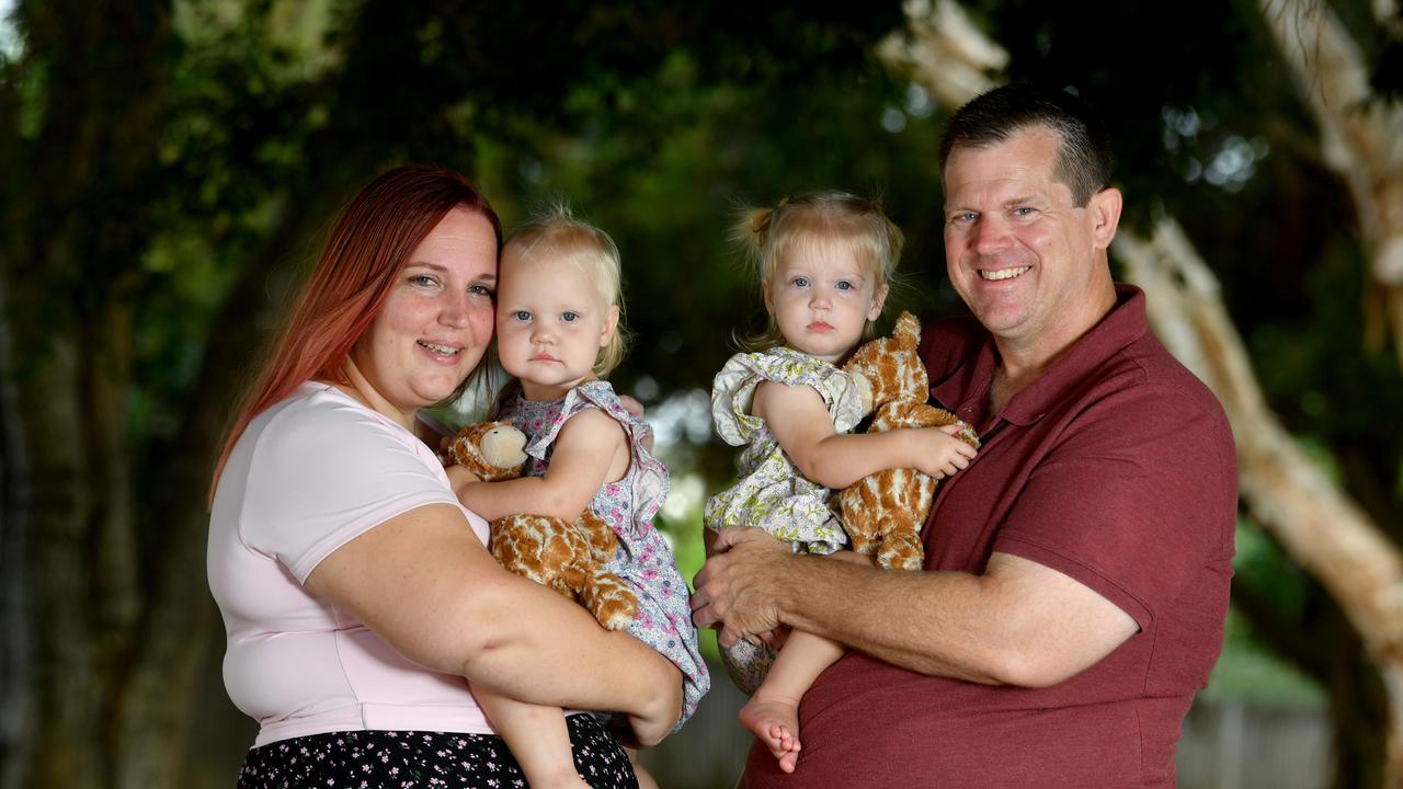 Lindsey and Jamesion with twins Abigail and Annabelle. Picture: Evan Morgan