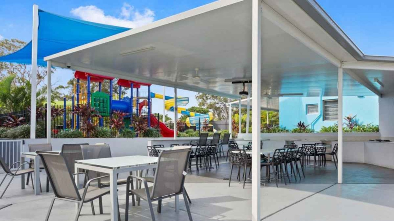 Nobby Beach Holiday Village offers a range of facilities including a pool with a water slide, free board game hire and school holiday programs. Picture: Nobby Beach Holiday Village