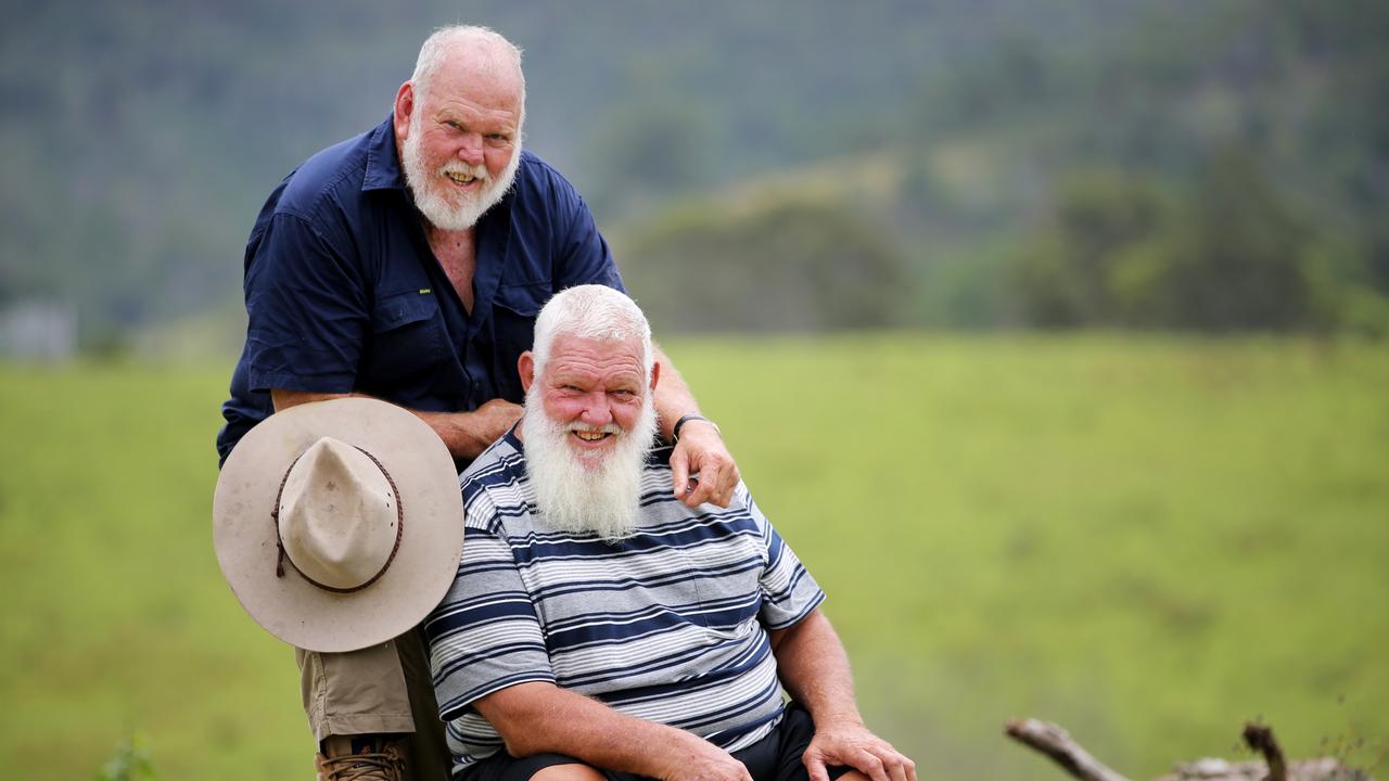 Brothers Noel and Les Cleal on Noel’s property on the NSW mid north coast. Picture: Nathan Edwards