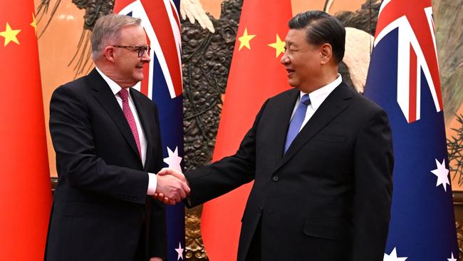 Anthony Albanese meets Xi Jinping at the Great Hall of the People in Beijing.