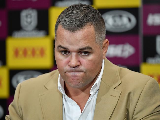 Anthony Seibold during his horror run at the Broncos. Picture: AAP Image/Darren England