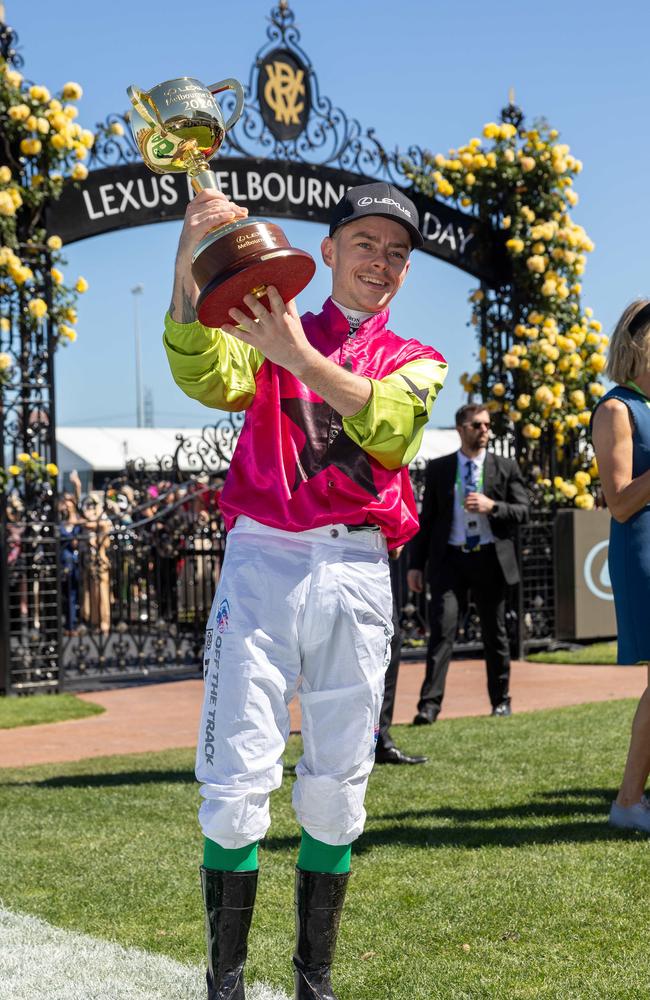 Jockey Robbie Dolan had a fairytale win with Knight’s Choice at the Melbourne Cup. Picture: Jason Edwards