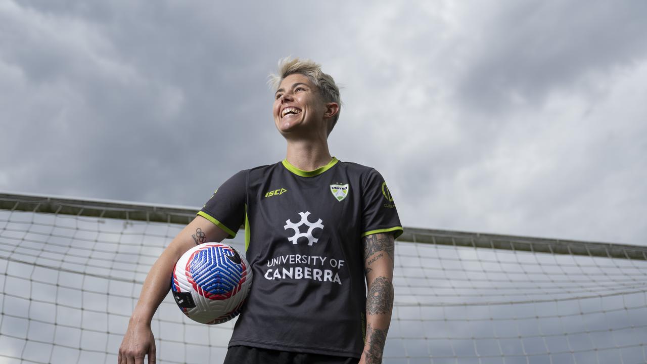 Michelle Heyman’s form for Canberra United has earnt her a recall to the Matildas squad. Picture: Martin Ollman