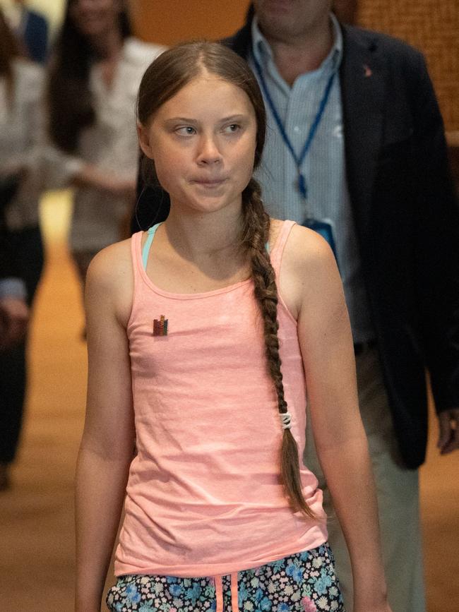 Thunberg outside the UN headquarters. Picture: AFP