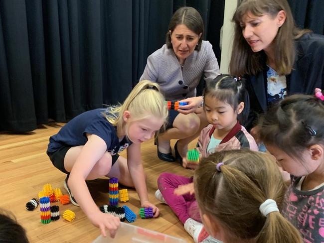 Premier Gladys Berejiklian with East Hills MP Wendy Lindsay, at Picnic Point Public School on Tuesday.